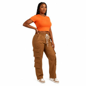 Womens Plus Size 2 Piece Crop Top & Cargo Pants Set